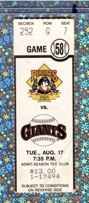 Carlos García 3H 3RBI Giants Pirates Ticket 8-17-1993 Mark Carreon 3Hits 👀🔥 - Image 1 of 4