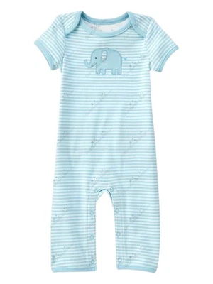 Gymboree 全新 婴儿基础蓝色条纹小象连体裤 12-18 个月 男孩 — 第 1/4 张图片