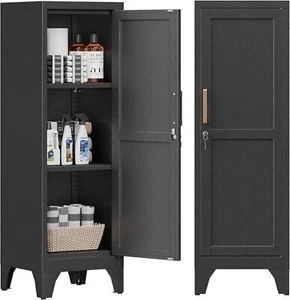 Metal Storage Cabinet Kitchen Pantry Cabinet w lockable Door &2 Shelves for Home - Picture 1 of 12