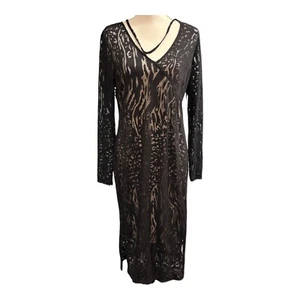Bold Elements Dress Womens L Black Burnout Velvet Animal Print Midi Whimsigoth - Picture 1 of 12