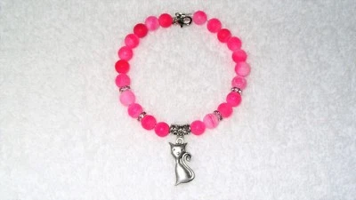 Swan Cat Flamingo Snowflake Pink Frosted Agate Charm Wrist Bracelet Jewelry - Imagem 1 de 2