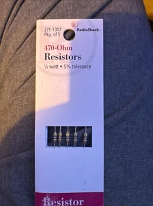 Radio Shack 470Ω ¼W 5% Carbon-Film Resistor (5-Pack) Catalog №: 2711317 - Picture 1 of 6