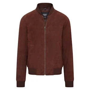 Chaqueta Bomber Para Hombre Universitaria Marrón Gamuza Informal 100% Cuero Suave MA-1 - Imagen 1 de 9