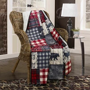 Donna Sharp Timber Quilted Throw Bear Buffalo Check Lodge Rustic 50" x 60" New - Picture 1 of 3
