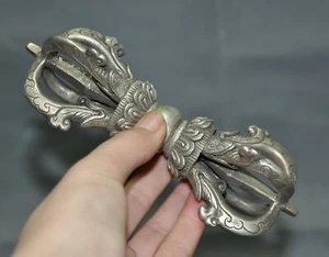 5.4" Budismo Tibetano Tibetano Plata Vajra Dorje Phurpa Exorcismo Talismán Estatua - Imagen 1 de 7