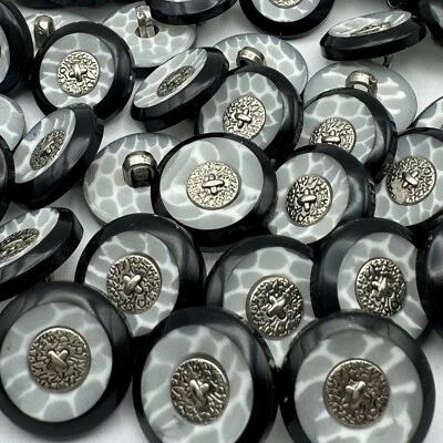 Dressy/Elegant Black-Grey-Vintage Silver Poly/Metal Button 18mm 11/16" Shank - Image 1 of 3