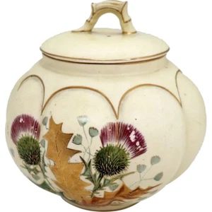 1880 antico barattolo biscotto americano Hampshire James Scholly ceramica taft cardo - Foto 1 di 17