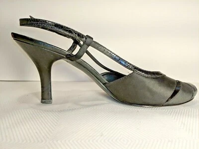 Tacones Liz Claiborne Cuero y Satén Negro 10M FLEX Croc Repujado Foto 1 de 4