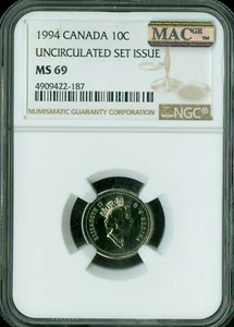 1994 CANADA 10 CENTS NGC MAC MS69 PQ FINEST GRADE SPOTLESS . - Picture 1 of 2