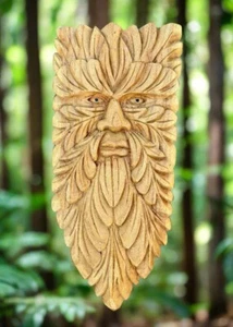 Decoración de pared de madera Green Man tallada a mano árbol espíritu 21" x 9" - Imagen 1 de 6