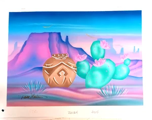 Pintura artística original firmada por Diana Martin cactus suroeste en lienzo 15x19" - Imagen 1 de 4