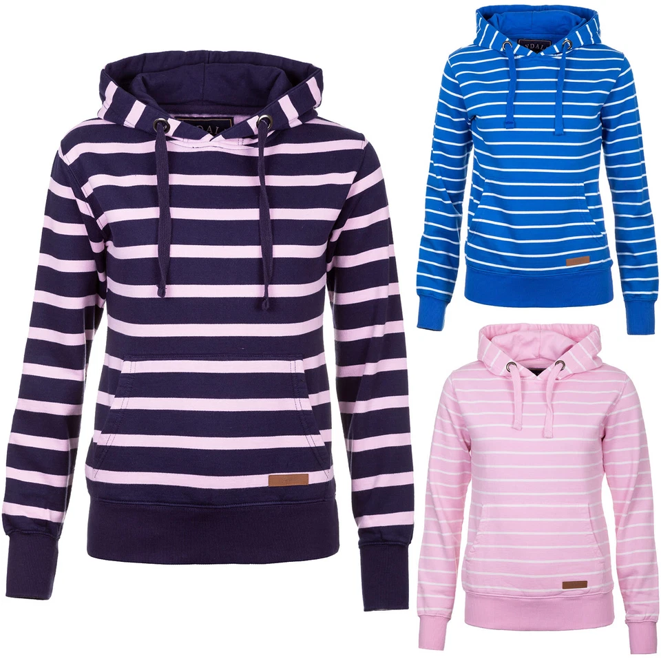 Rydale Hoody Striped Overhead Hooded Jumper Top Long Sleeve 3 Colours - Image 1 of 1
