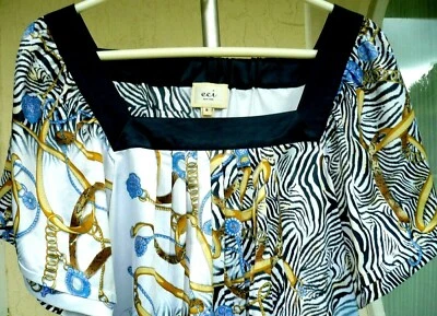 BLUSA BABYDOLL MEDALLÓN DORADO ESTAMPADO ANIMAL CEBRA TIGRE CADENA ECI TALLA S M MUJER Foto 1 de 4