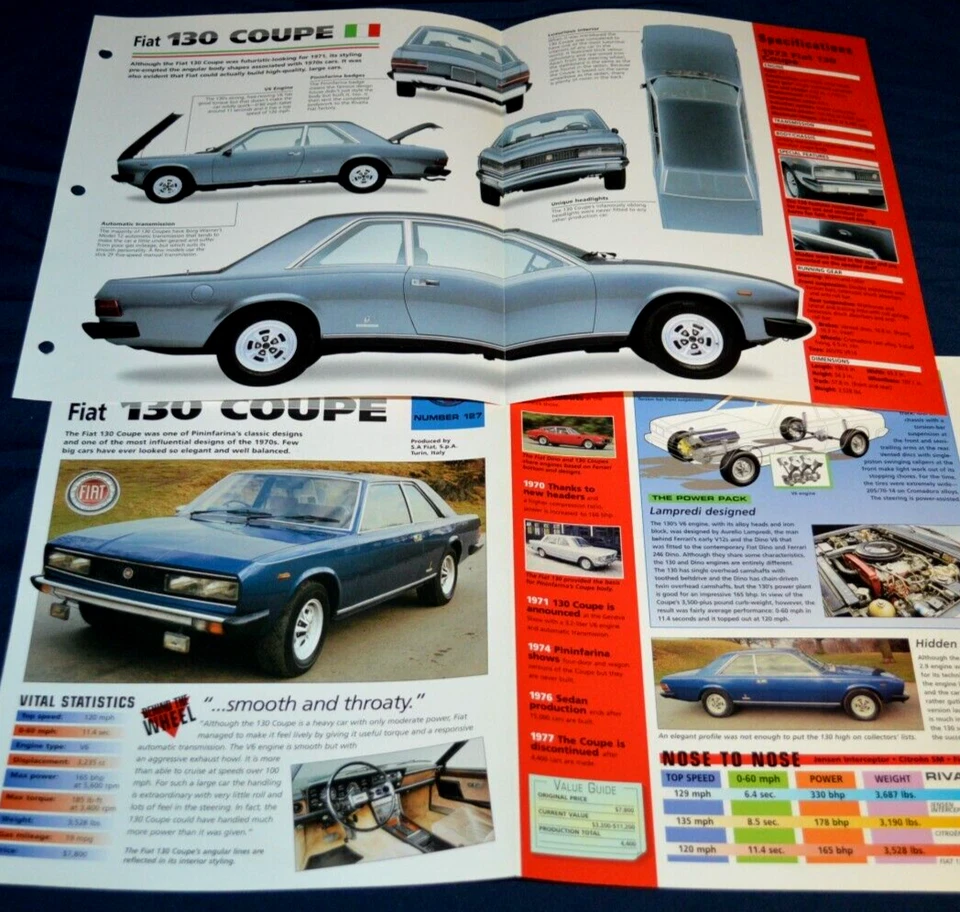 1973 年菲亚特 130 Coupe 规格信息原版海报宣传册复古 73 — 第 1/1 张图片