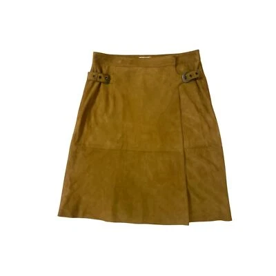 Mujeres 4 Nordstrom Halógena 100% Cuero Gamuza Marrón Mini Falda Hebilla Envoltura Foto 1 de 4
