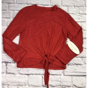 Ava & Yelly Front Knot Fleece Sweater Girls Size Large Red Mock Neck Long Sleeve - Picture 1 of 5
