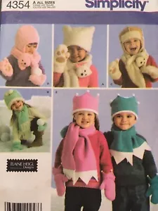 Simplicity 4354 Child's Pattern Fleece Hats Mittens Scarves Crown Animal Ears - Picture 1 of 2