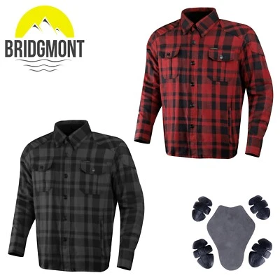 BRIDGMONT Mens Motorbike Motorcycle Flannel Lumberjack Shirt Made with Kevlar CE Armour