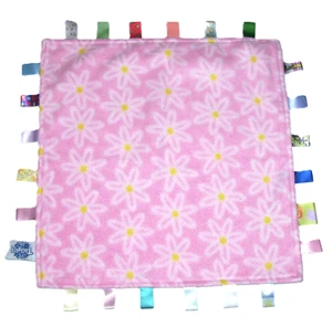 17" BIG Taggie Pink Daisy Flower Fleece Baby Blanket Satin Tag Toy - Picture 1 of 3