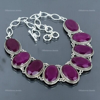 Valentines Sale 925 Silver Natural Kashmir Rubi Birthday Vintage Chain Necklace - Image 1 of 4