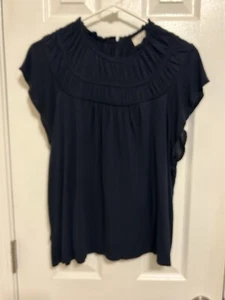 Loft Outlet Navy Blue Ruffle Mock Neck Sleeveless Top Size Large - Picture 1 of 4