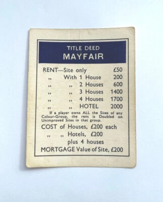Single Replacement Vintage Monopoly Squared Corner Property Cards - Image 1 of 2