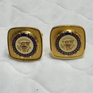United States Congress Cuff Links Square Enamel Blue, White, Gold Tone - Picture 1 of 6