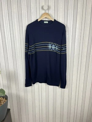 Pringle of Scotland Golf Dark Blue Wool Crew Neck Roll Cuffs Argyle Sweater XL - Image 1 of 4