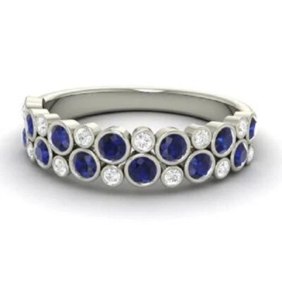 1.00 Ct Round Natural Sapphire Diamond Wedding Eternity Band 14k White Gold Sz 8 - Image 1 of 4