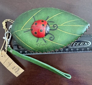 Ladybug Wristlet Wallet Coin Purse Leather Leaf 3-D  Hawaii - Picture 1 of 3