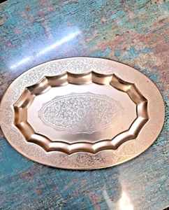 Vintage Designer Brass Serving Tray 14'' Inch Dining Tray Food/Fruit Eating Tray - Picture 1 of 9