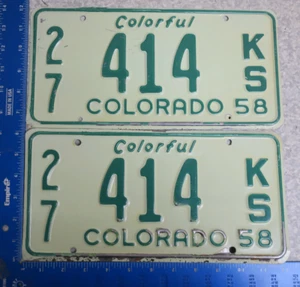Colorado License Plate Pair Set Tag 1958 Truck Trk Washington County 27 414 ks - Picture 1 of 2