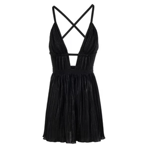 Dannijo All Over Pleated Noir Plunge Neck Mini Dress, USA Made, Med, NWT - Picture 1 of 9