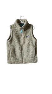 Patagonia Los Gatos Fleece Zip Up Vest Deep Pile Girls Khaki Size-S - Picture 1 of 5