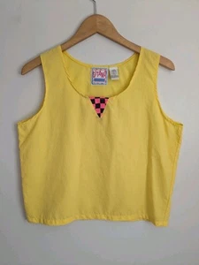Vintage Gitano Womens Boxy Tank Top Shirt Hot Yellow 90s Nylon Retro Beach M L - Picture 1 of 11