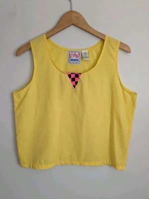 Camiseta sin mangas cuadrada vintage Gitano para mujer amarilla de los 90 nailon retro playa M L Foto 1 de 4