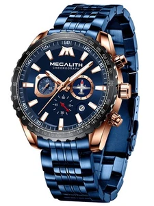 MEGALITH Herrenuhr Designer Blau Großes Zifferblatt Analoguhr für Männer Wasserdicht - Bild 1 von 9