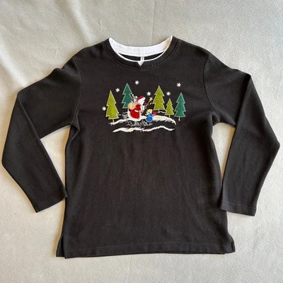 Moletom de Natal veado branco M árvores de Papai Noel preto bordado lantejoulas feriado - Imagem 1 de 4