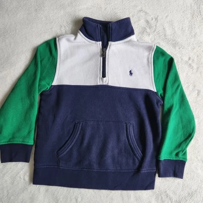 Толстовка Polo Ralph Lauren четверть квадратного ярда на молнии зеленая темно-синяя белая для мальчиков размер 5 - Изображение 1 из 4