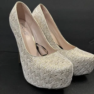 CAMILLE LA VIE scarpa donna oro glitter plateau tacco alto fondo nero - Foto 1 di 21