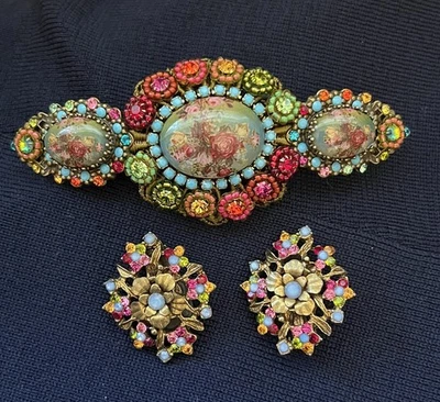 Винтажный Michal негрин цветочные кристаллы цветочный волос зажим и зажим на серьги комплект - Изображение 1 из 4