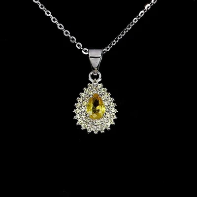 925 Sterling Silver Necklace Pear Yellow Sapphire 6x4mm Sapphire Gemstone 18in - Image 1 of 4