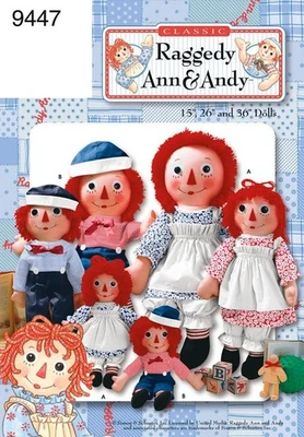 Simplicity 9477 Raggedy Ann & Andy Large Dolls Stuffed and Clothes Craft Pattern - Image 1 of 3