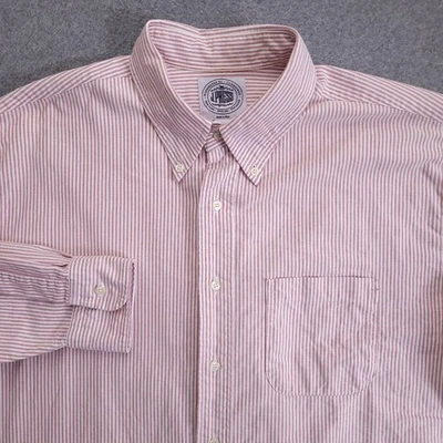 Vintage 80s J. Press Oxford Shirt Mens 17.5 34 USA Made Ivy League Red Striped - Image 1 of 4
