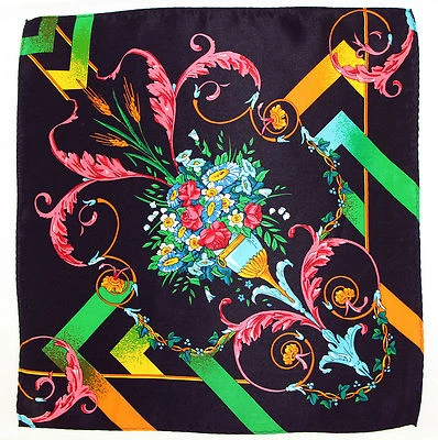 Lenço masculino de bolso quadrado corrida Limbaugh elegante floral seda preto lenço - Imagem 1 de 2