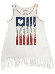 Girls Red White Blue Sequin Flag Heart Stripe Patriotic Fring Tank Top M(5/6) - Picture 1 of 1