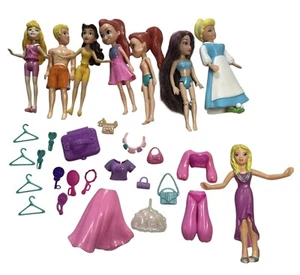 Polly Pocket 8 Dolls, Clothes & 18 Accessories Mixed Lot 3.5” Disney & More - Picture 1 of 4