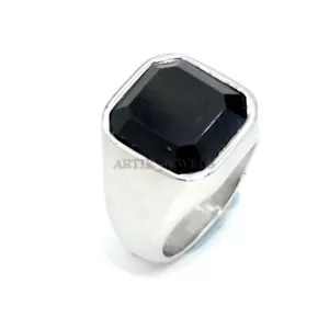 Anello In Argento Sterling 925 Con Gemma In Onice Nero Naturale Per Uomo #1163 - Foto 1 di 4