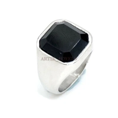 Anello In Argento Sterling 925 Con Gemma In Onice Nero Naturale Per Uomo #1163 - Immagine 1 di 4