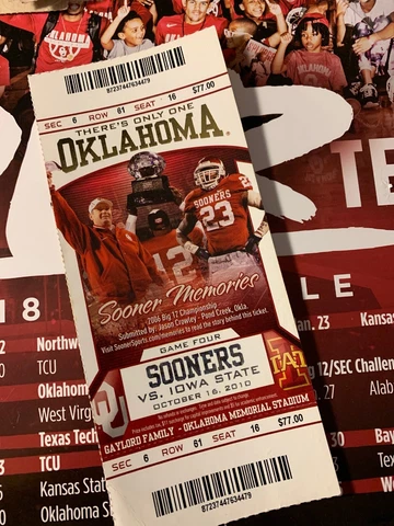 2010 Oklahoma Sooners ISU Iowa State Cyclones Football Ticket Stub Norman Cover